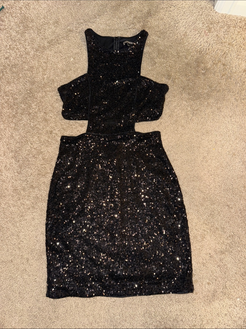 Express Black Sequin Cutout Mini Dress